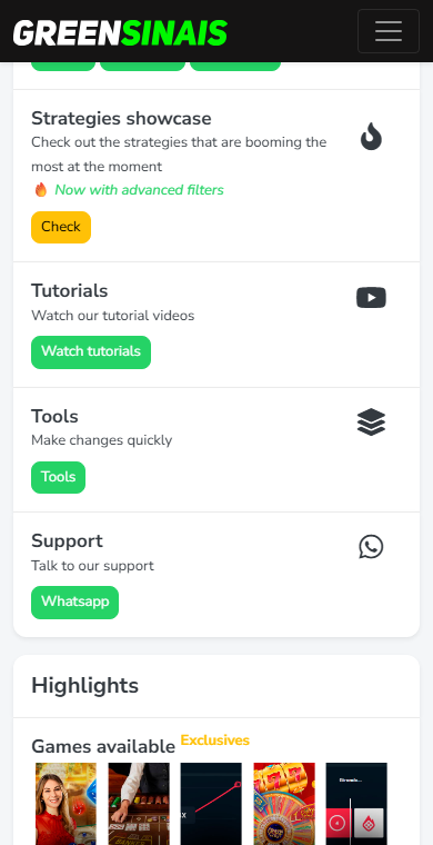 Panel open in the phone browser, with rooms, strategies and results