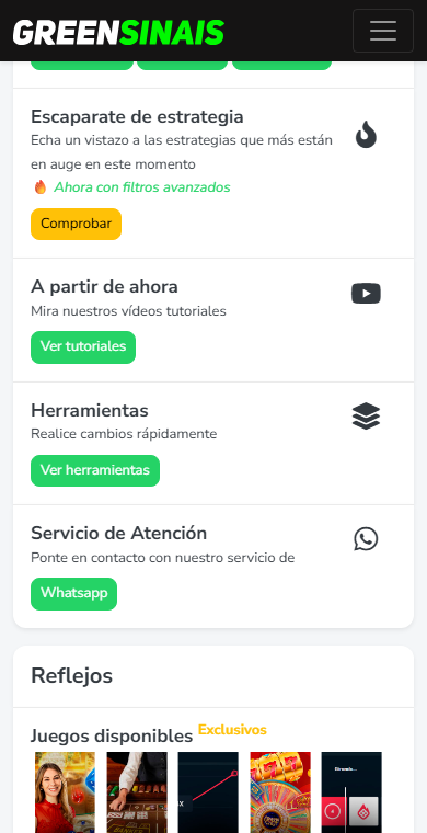 Panel abierto en el navegador del celular, con salas, estrategias y resultados