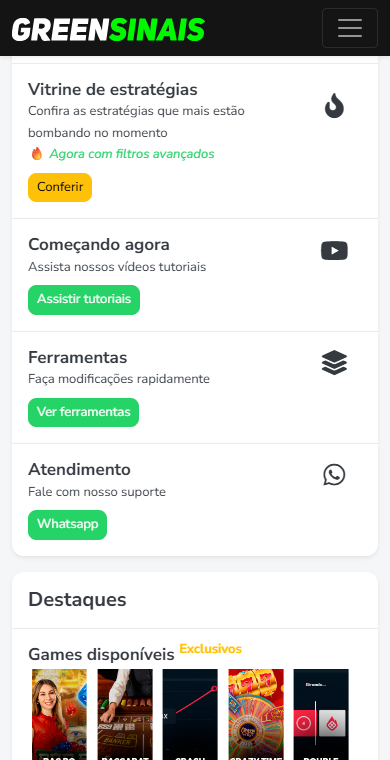 Painel aberto no navegador do celular, com salas, estratégias e resultados